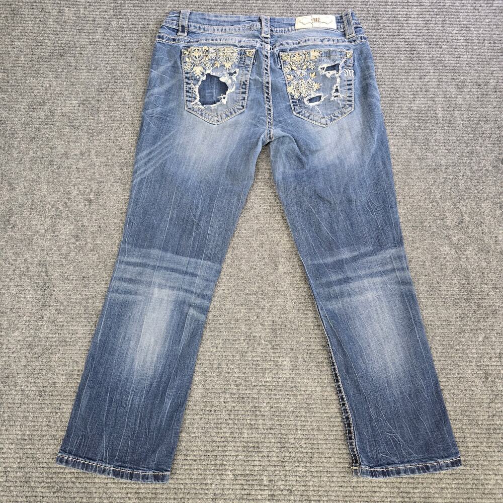 Miss Me Mid-Rise Easy Crop Jeans Womens Size 30 Distressed Embroidered